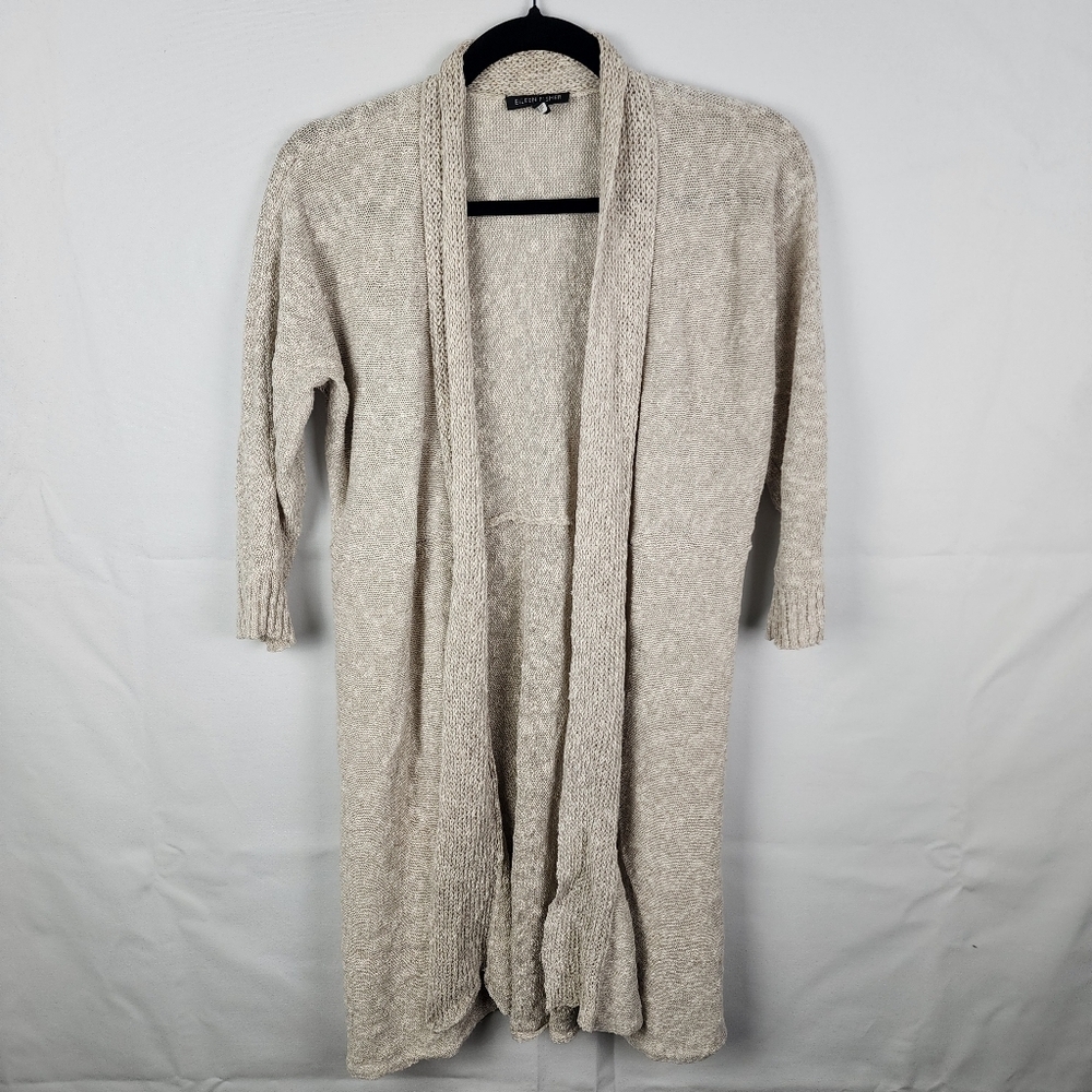 Eileen Fisher Womens Midi Cardigan 3/4 Sleeves Cream Linen Blend Size‎ Medium